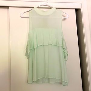 Mint green cold shoulder top